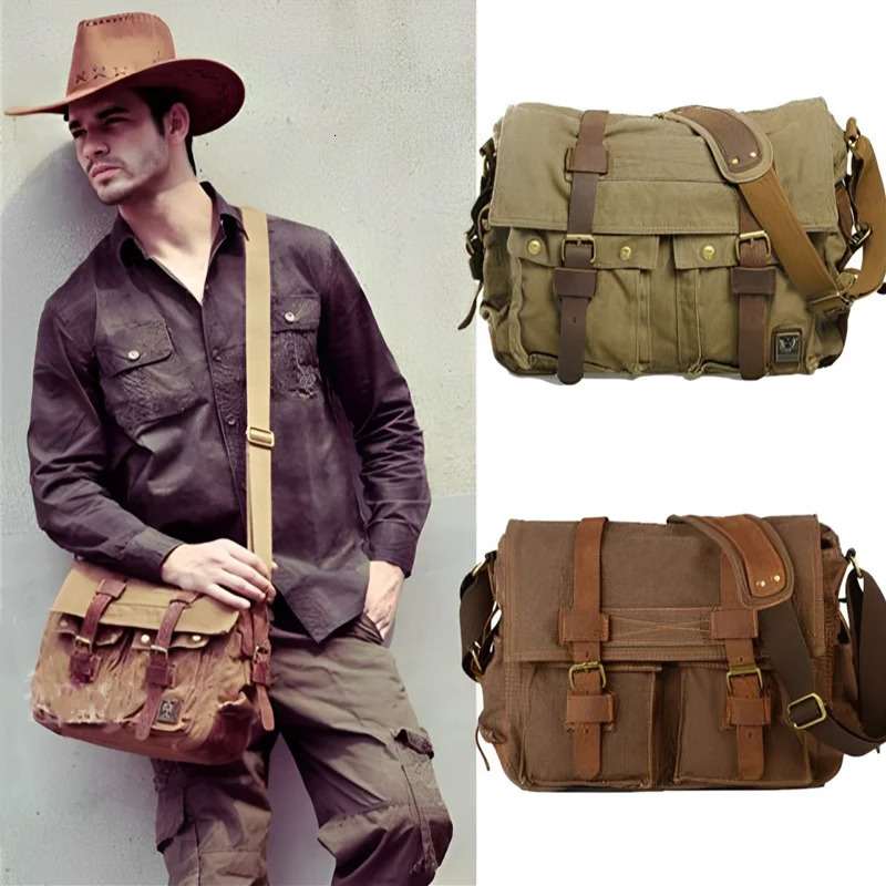 Mens retro canvas bag mens casual cross body messenger travel shoulder Bolsa Masculina highquality 250326