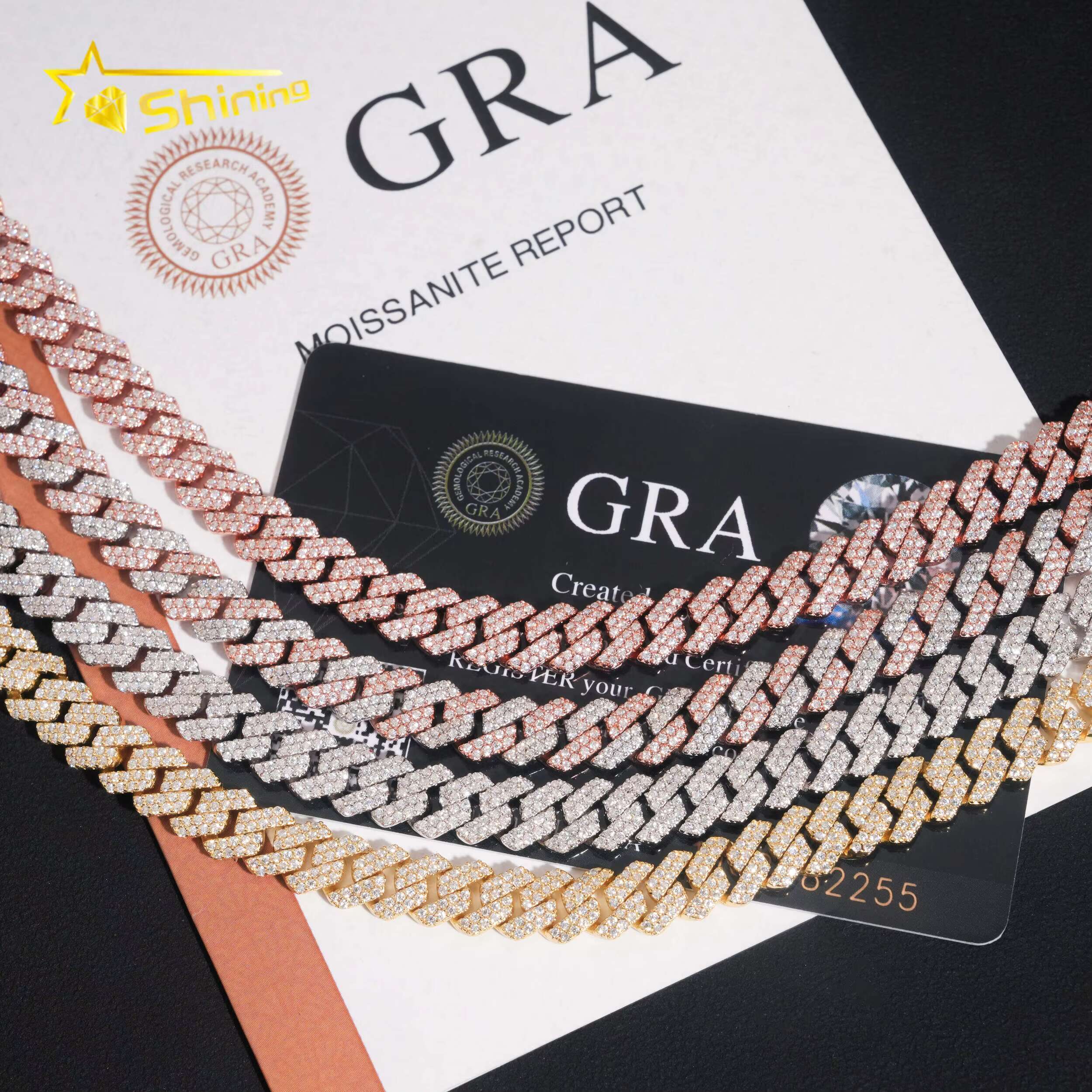 Hot Sale VVS Iced Out Moissanite Pass Diamond Test 925 Silver Gold Hip Hop 2Rows 8mm Cuban Link Chain Necklace Fine Jewelry