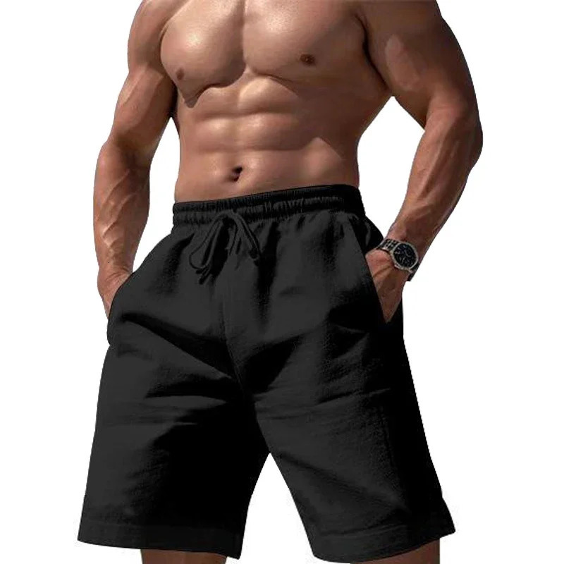 linen solid color jogging pants elastic waist shorts mens large lightweight summer basketball 250326