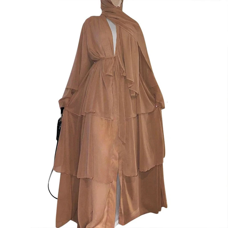 Chiffon Open Abaya Dubai Kaftan Muslim Cardigan Abayas Womens Casual Gown Kimono Islamic Clothing 250326