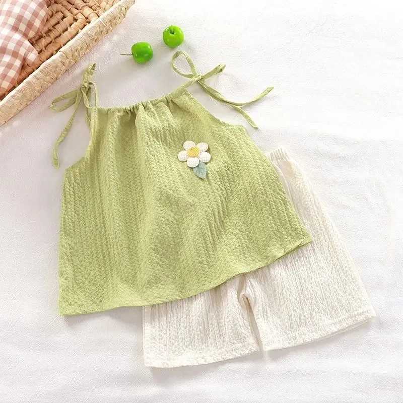 Girls set summer new Korean fashion floral vest shorts daily two-piece set childrens clothing girlT250327
