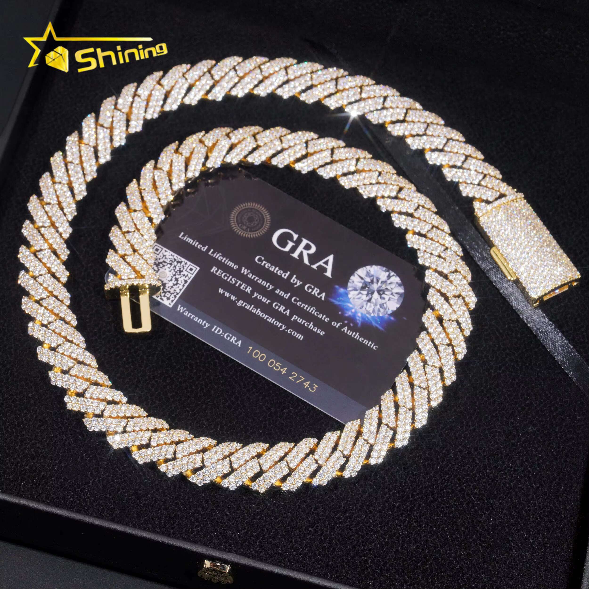 Cuban Chain Gold Plated Sterling Silver 925 Pass Diamond Tester Moissanite Hip Hop Men Jewelry Iced Out 15mm Cuban Link Chain