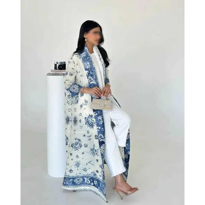 KAF Womens Luxury Long Abaya 2025 Spring/Summer New Collection Retro Printed Design Loose Large Open cardigan Tie Arab Abaya X250327