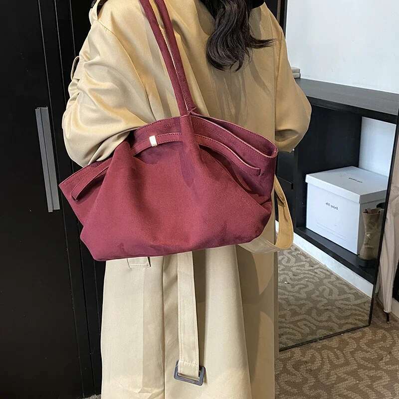 Large Nubuck Leather Tote Bags Lady Shoulder Bag For Women Winter New Korean Fashion Y2k Retro Handbags And Purses