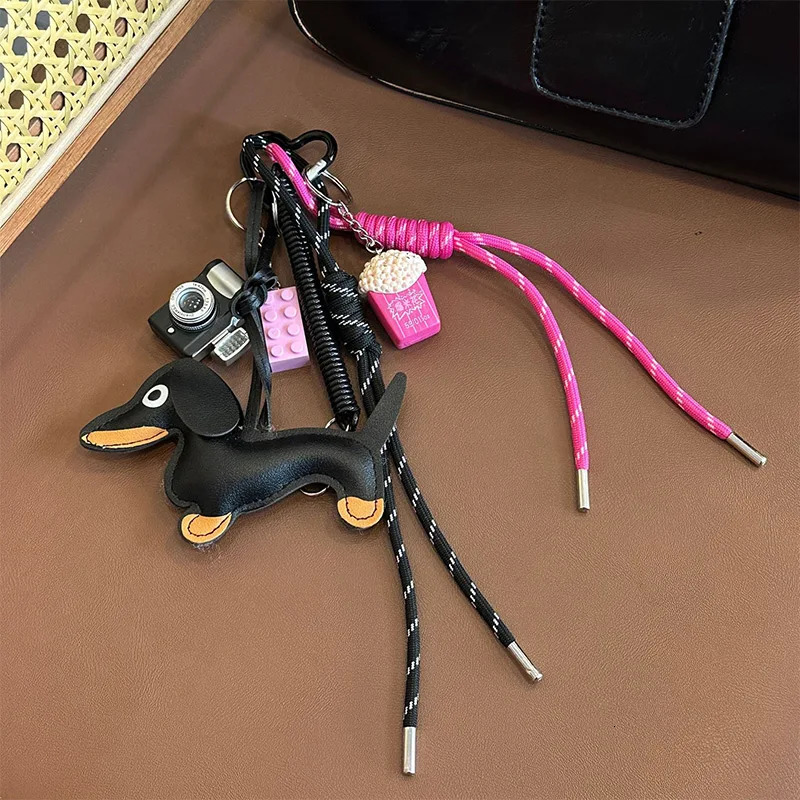 Original bag accessories popcorn rope pendant diy personality keychain Dachshund Sand ornament Retro Camera Widgets250325