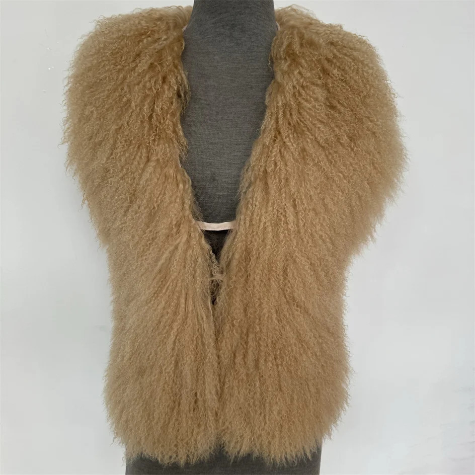 y Genuine Mongolian Sheepskin Coat Womens Woolen Leather Tank Top 250326
