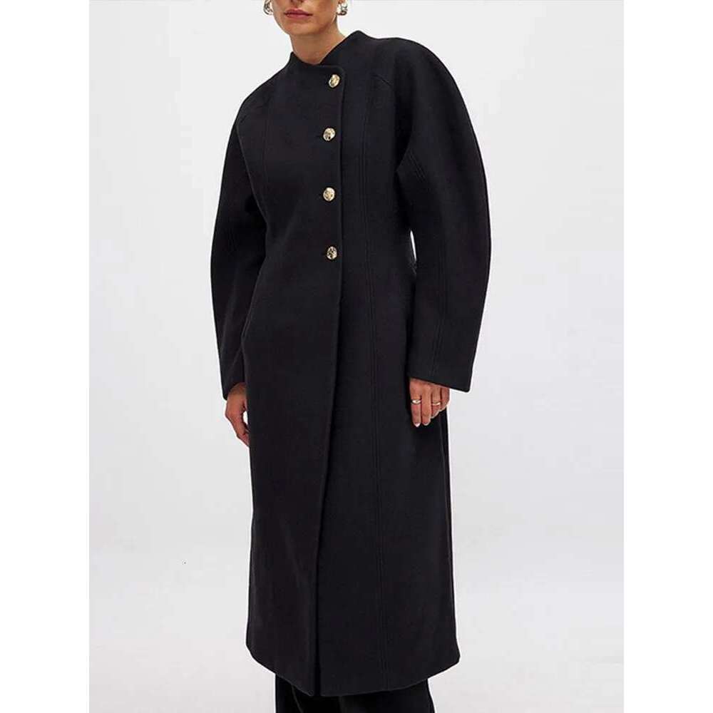 Women's Coat Elegant Women Woolen Long Coats O-Neck Full Sleeve Single Breasted Outwear Female Autumn Winter New Lady Streetwear