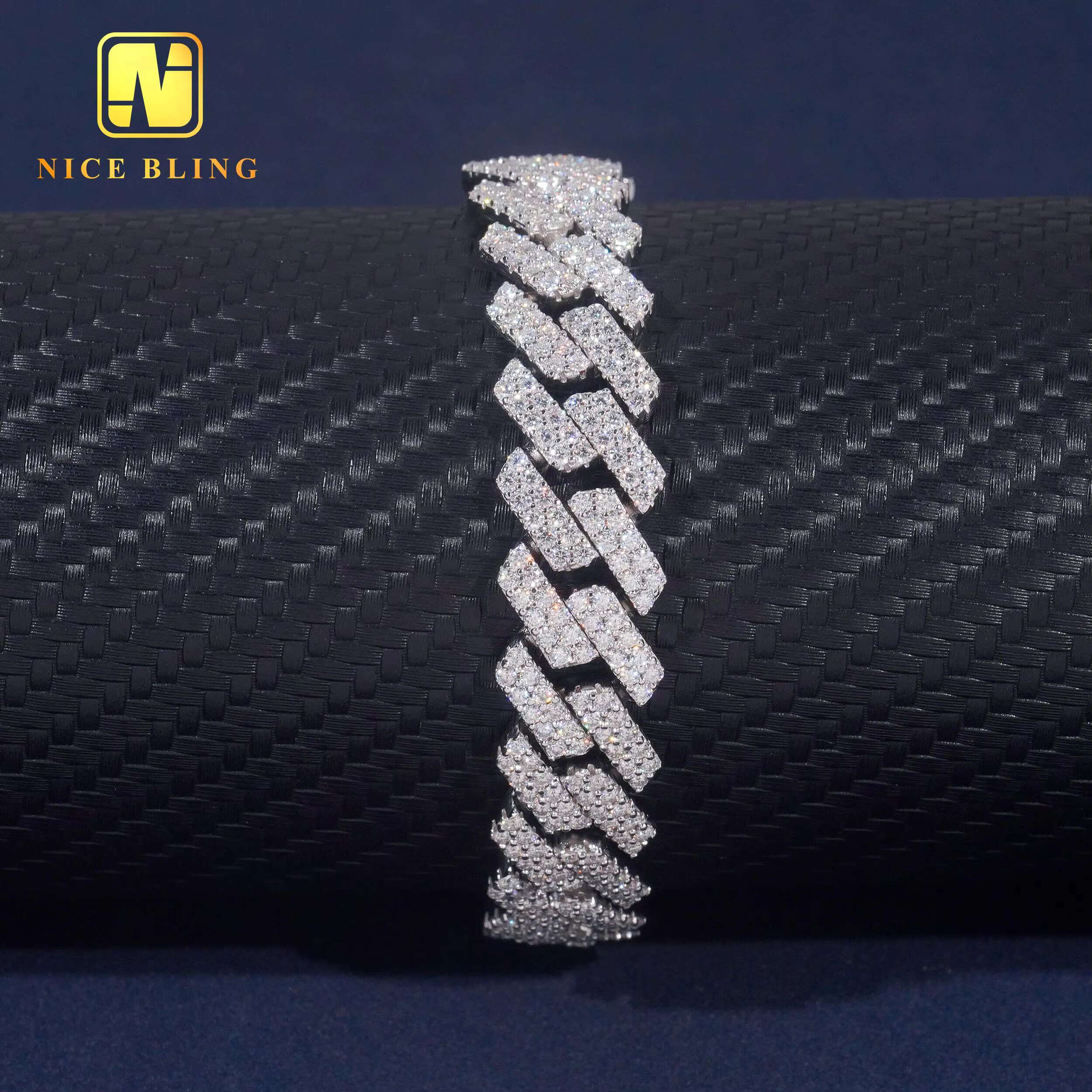 Custom 13mm Hip Hop Jewelry Necklace Iced Out Diamond Cuban Link Chain 925 Sterling Silver Moissanite Necklace Bracelet Men