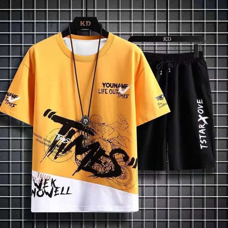 Mens set 2024 summer fashion quick drying T-shirt casual ice silk shorts set mens sports two-piece set basketball setXJ250326