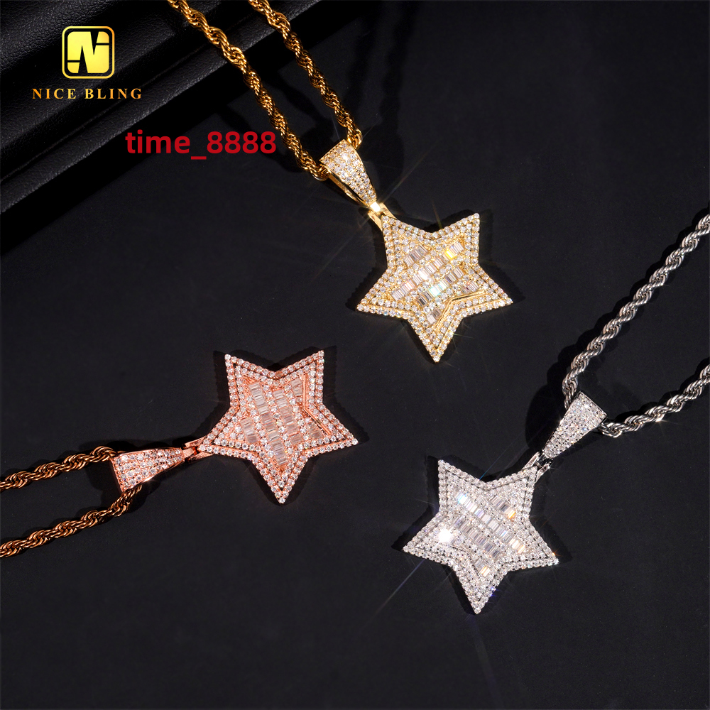 Baguette Custom Iced Out Hip Hop Moissanite Jewelry Star Shape Pendant 925 Silver VVS Moissanite Diamond Fine Charm Pendant