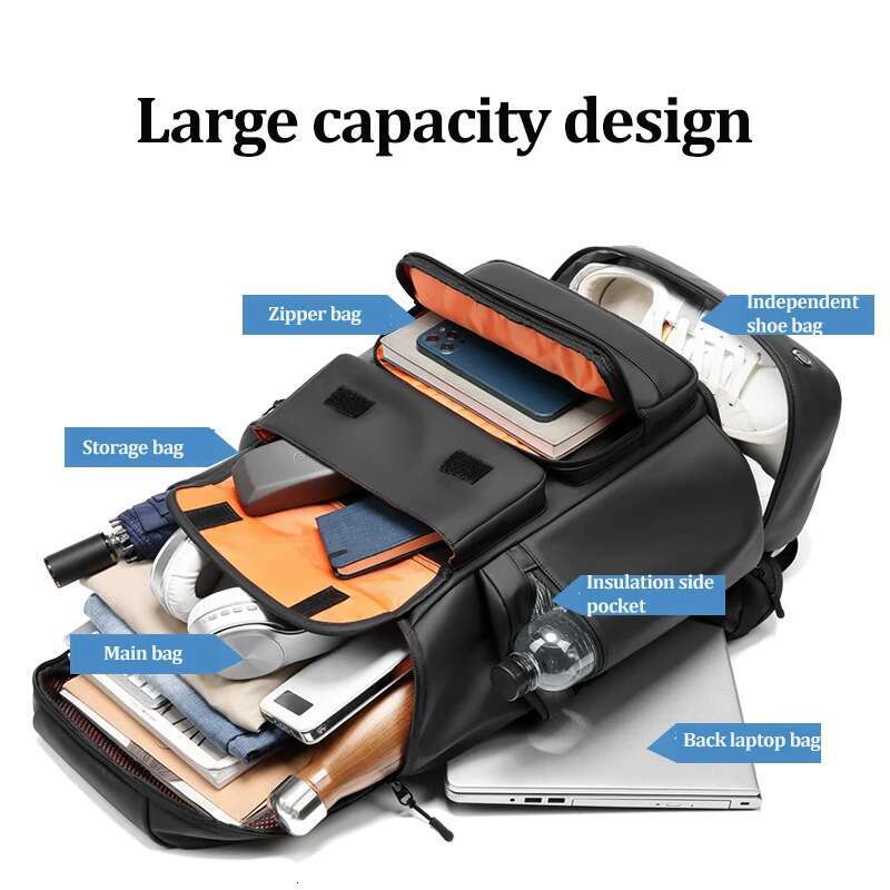 Large Capacity 50L Men Travel Outdoors Trekking Waterproof 16 Inch Business Laptop Backpack With Shoe Bag