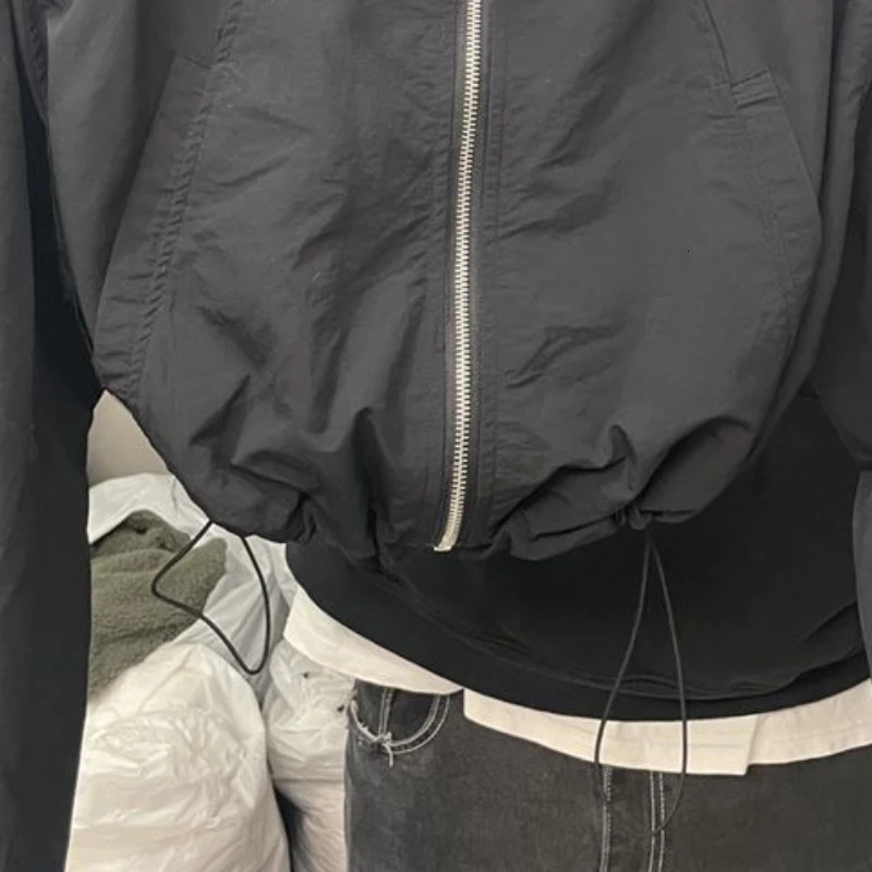 Basic Jackets for Women Spring Autumn Y2k Cropped Zip-up Outerwear Baggy Casual Pleated Stylish College Sporty Long Sleeve 250322