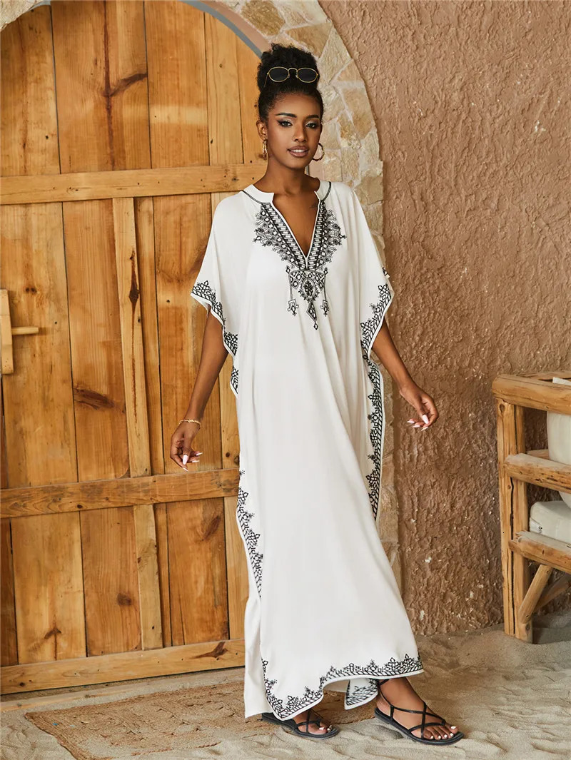 Kaftan Dress Womens Swimsuit Set Plus Size Beach Caftan Cover Ups Swimsuit Embroidery 250324