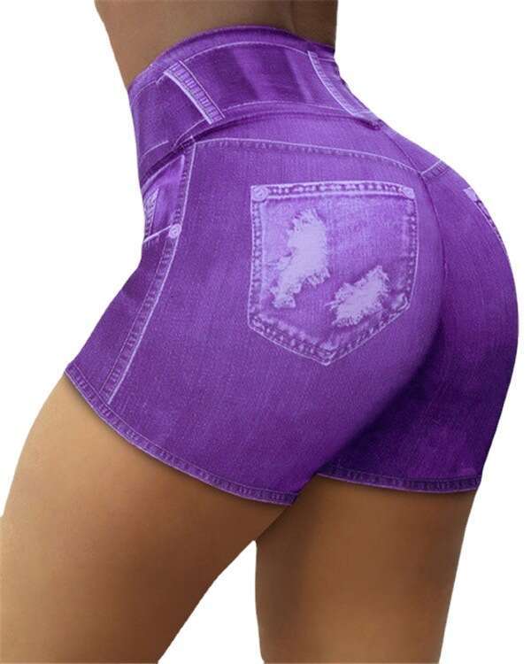 Women Yoga Pants Summer Fashion Slimming Imitation Denim Ripped Elastic Leggings Women S Shorts Cycling Pants YJ