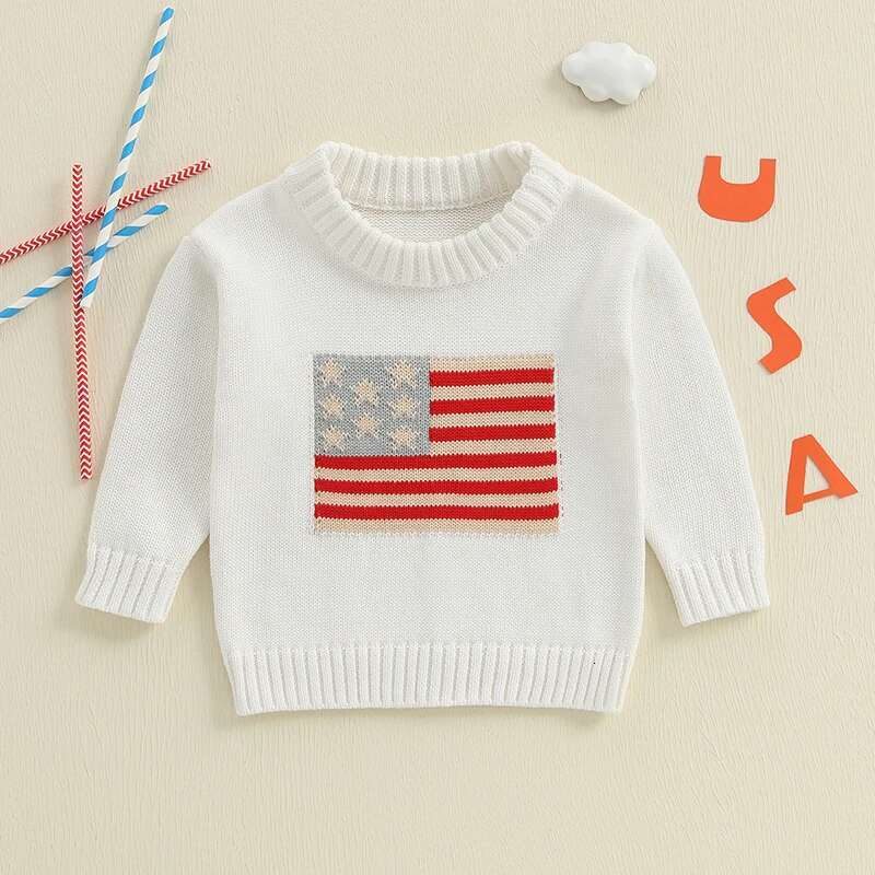 Ddmyshoesvip Children S Th Of July Sweater With American Flag Design Cozy Long Sleeve Crew Neck Knit Pullover For Boys And Girls Perfect