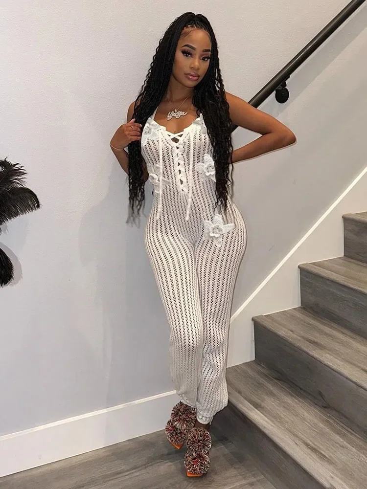 Strange cat knitted backless jumpsuit for women lace camisole decal sleeveless summer vacation trend classic top 250326