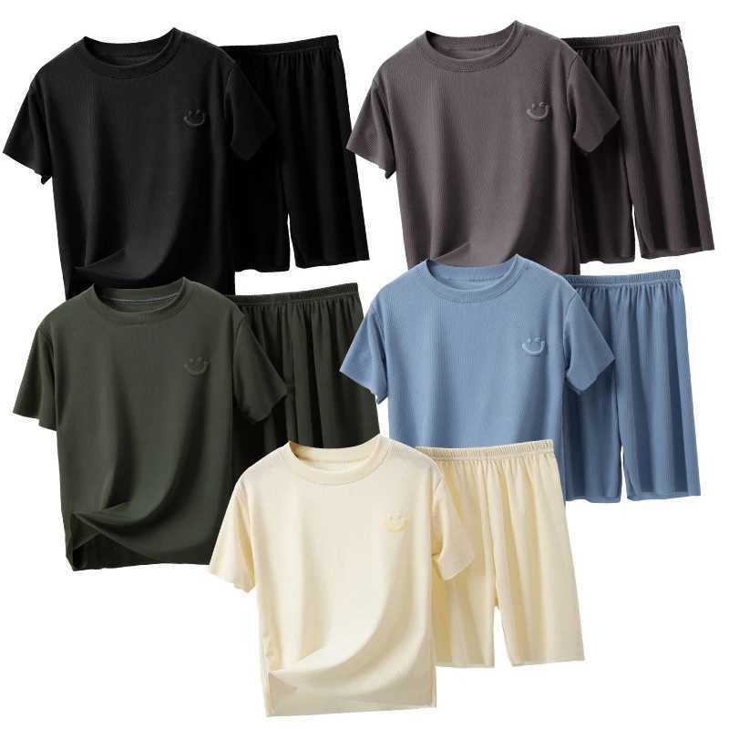 Childrens summer thin short sleeved ice silk set for boys and girls casual clown family clothing 2-piece setT250327