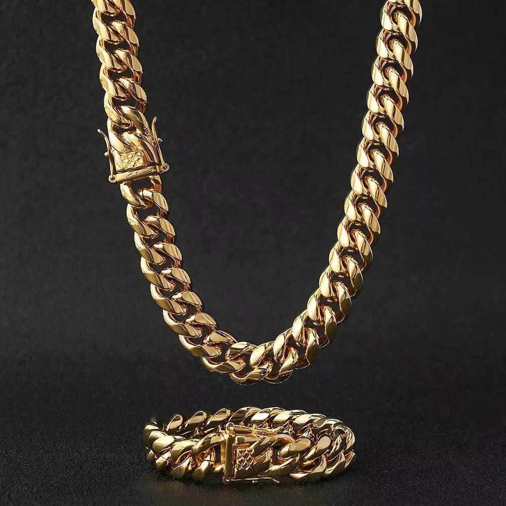 Filled Chain Necklace Gold Cuban Stainless Steel for Men Wholesale 18k Gold Miami Cuban Link Chain Necklace
