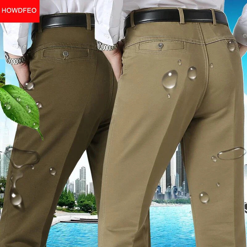 100% pure cotton summer and autumn mens casual pants fashionable black rice color temperature thickness Trouser intelligent set 250327
