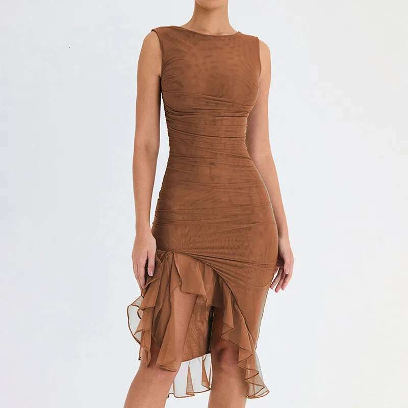 and the States Europe United cross-border 2025 new fashion mesh tight-fitting backless irregular pleated dress summer women
