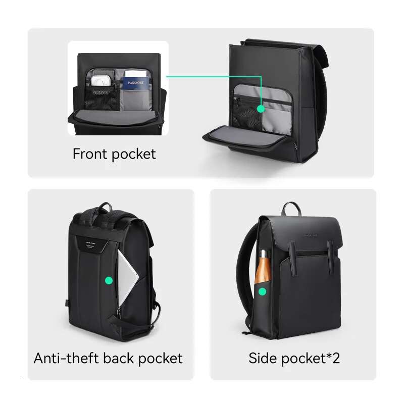 Mark Ryden Classic Work Black Leather Backpack 15.6 Inch Laptop Waterproof Bag School Bags Business Bacbackpack For Men
