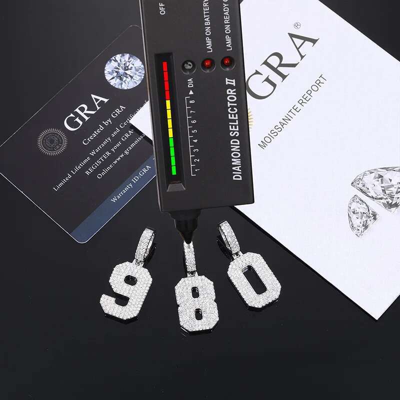 Moissanite S925 Sterling Silver Bling Ice Out Numbers Letters Pendants Necklace for Men Women Unisex HIP Hop luxurious Jewelry