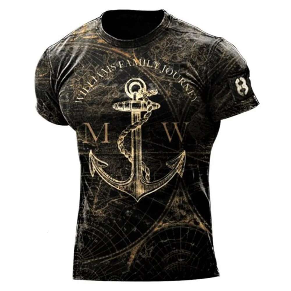 Men s summer short sleeved T shirt high definition printed retro D compass fashionable personality oversized street top round neck comfortable clothin