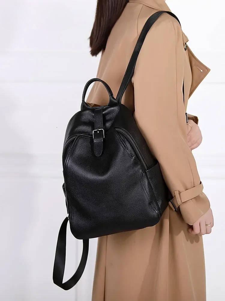 Black Backpack 100% Real Genuine Cowhide Women Bagpack Female First Layer Cow Leather School Book Backpacks Bags