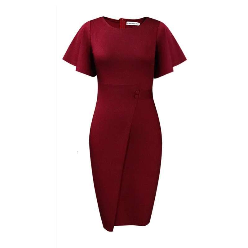 Dongdumaoyi Zomer Nieuwe Effen Kleur Hoge Taille Elegante Woon Werkverkeer Volant Mouw Kantoor Damesmode Jurk