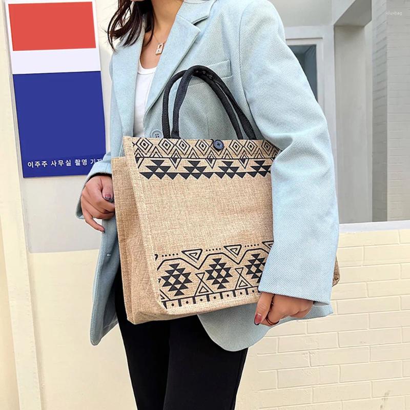 Totes Women Vintage Burlap Handbag Portable Beach Bags Reusable Jute Shopping