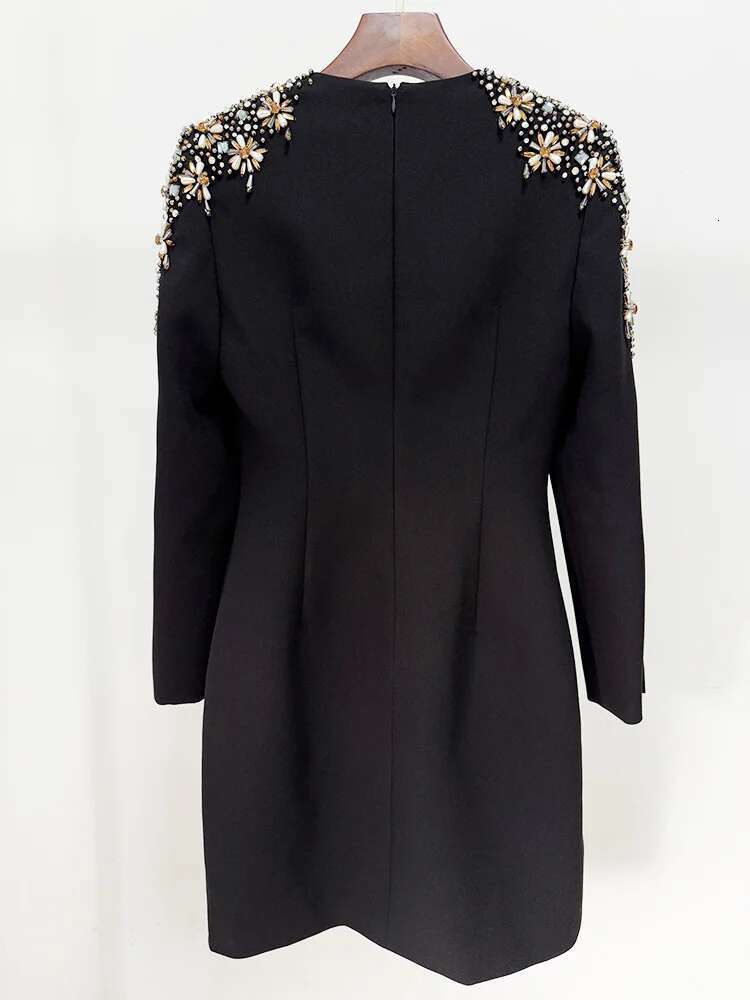 HIGH STREET Newest 2025 Designer Fashion Women's Long Sleeve Dias Beaded Midi Dress