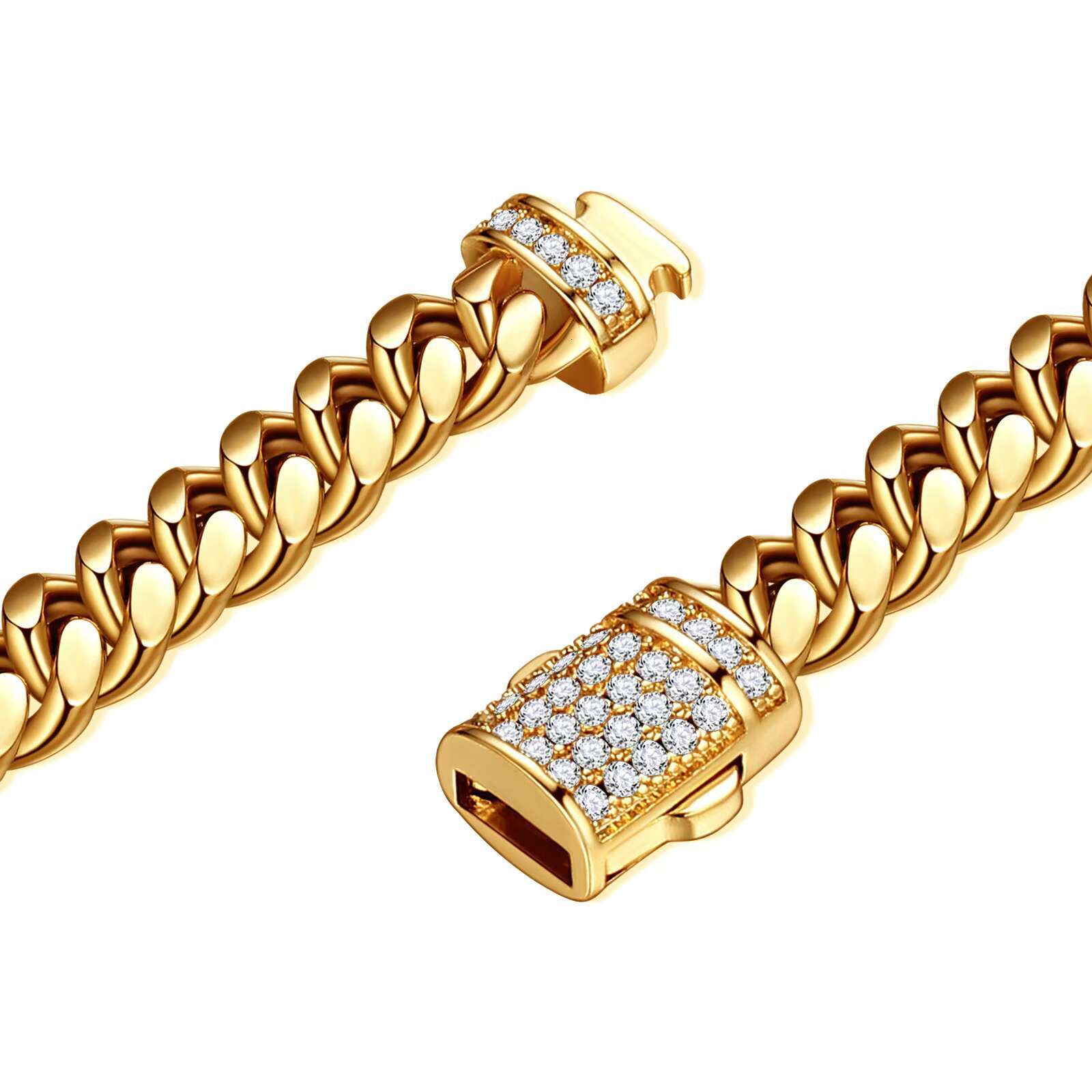 New 6-14mm Width 18K Gold Plated Stainless Steel Iced Out Zircon Clasp Cuban Chain Custom Design Miami Cuban Link Chain Necklace