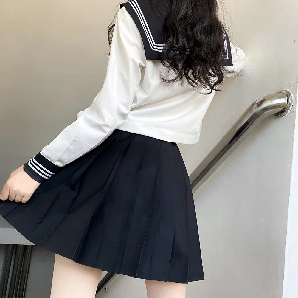 Japanese School Uniform Girls Plus Size Jk Set Black Tie White Three Piece Basic Sailor Womens Long Sleeve 250326