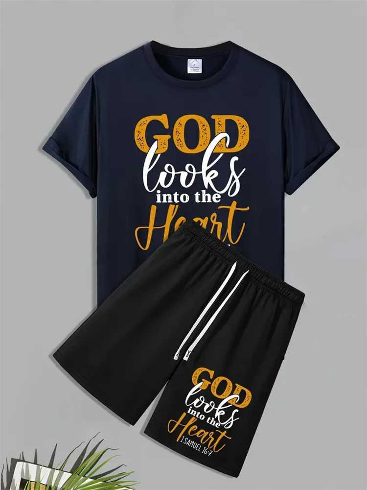 Fashionable Mens Short Sleeve Shorts Set New 2024 English Letters 3D Printed T-shirt Shorts 2-piece Set Summer Comfort SetXJ250326