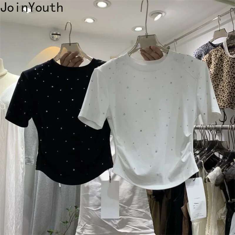 White Woman Tshirts 2025 Ropa Mujer Fashion Heavy Dia Short Sleeve O-Neck Summer Korean Tees Casual Crop Tops Y2k T Shirt