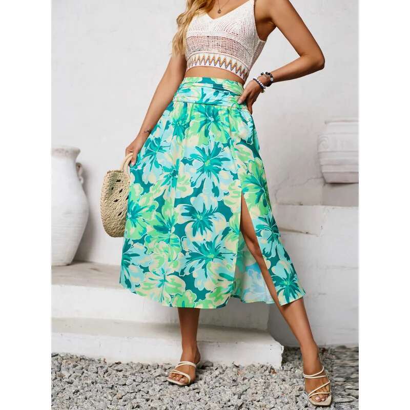 Dongdumaoyi Nieuwe Dames Zomer Casual Gesmokte Bloemenprint Rok C