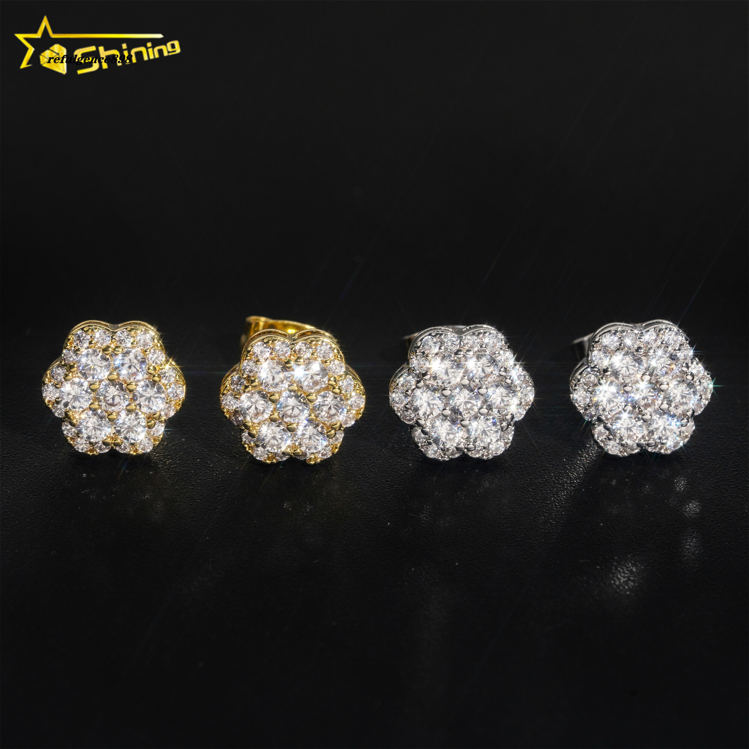Hip Hop Jewelry 925 Sterling Silver Diamond Hip Hop Moissanite Earring Flower Earring VVS Moissanite Stud Earrings