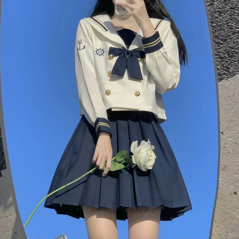 Japanese school uniform girl Jk sailor suit S2XL navy shirt summer sexy pleated Skirt Fuku anime COS costume female 250326