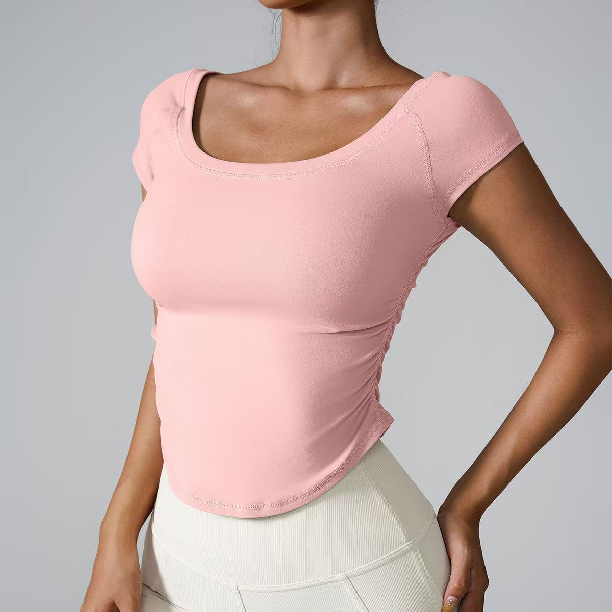 F1929 Women Yoga Short Sleeve Sports Shirts Tight Top Girl High T Shirt Elasticity Sport Tank Running Gym