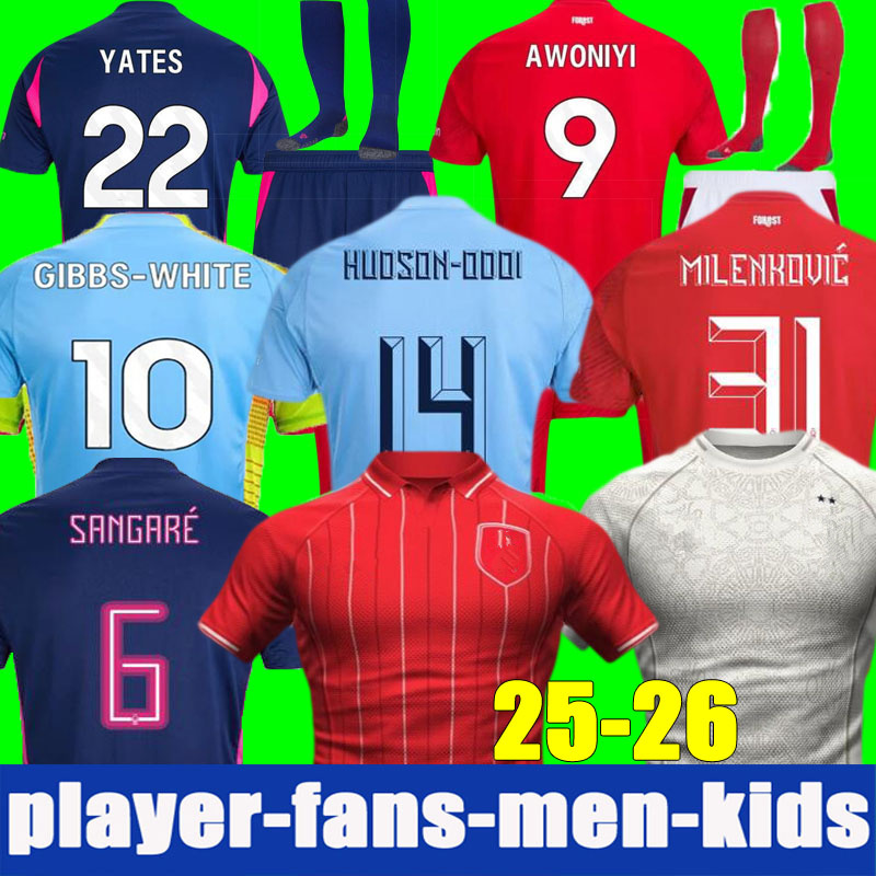 2025 2026 NottinghamS home away Soccer Jerseys 25 26 WOOD GIBBS-WHITE Hudson-Odoi Johnson Elanga Forest AWONIYI football shirt men KIDS kit Camiseta de futbol S-4XL