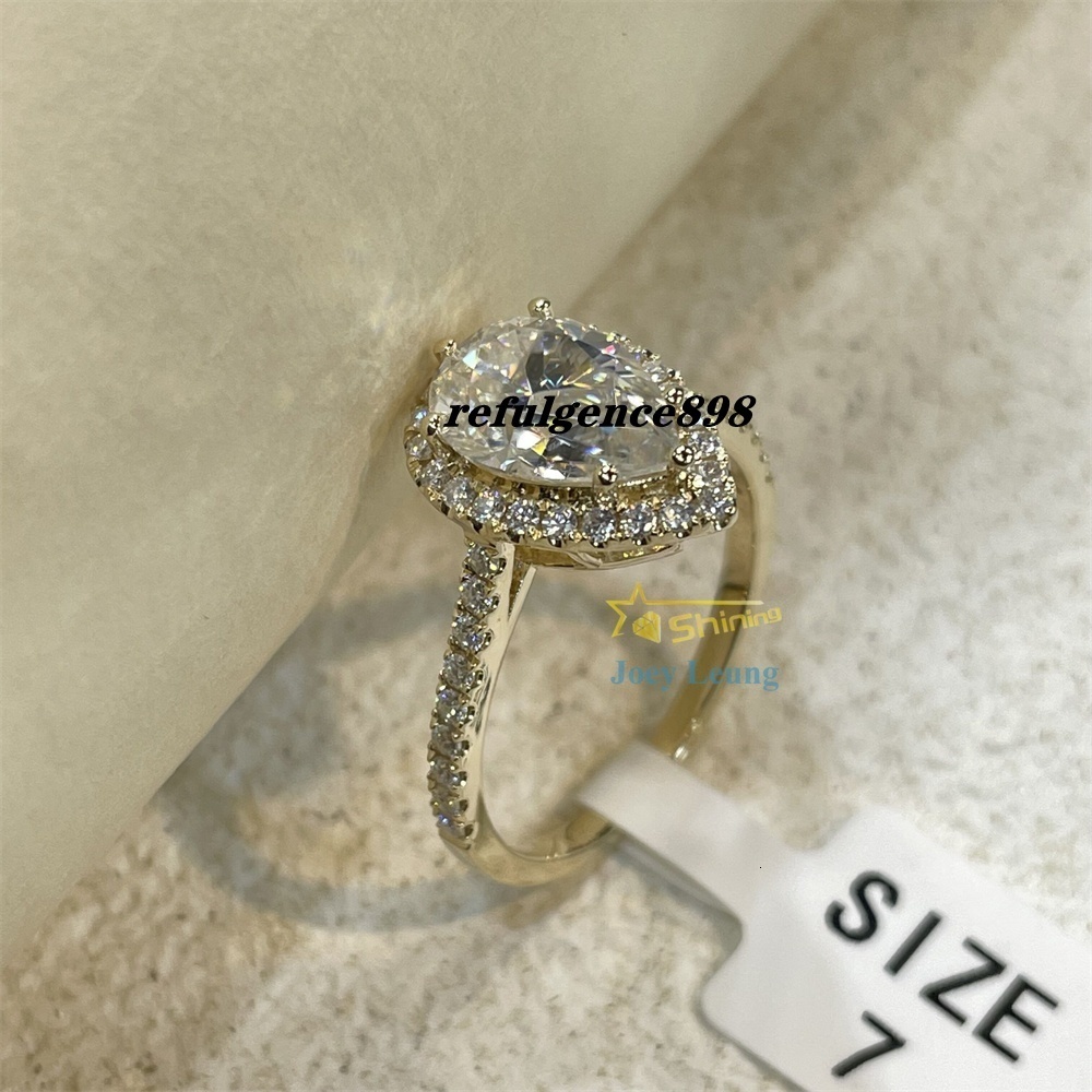 Women Jewelry Trendy Style Wedding Ring Pear Cut Halo 2CT S925/10K Solid Gold Moissanite Ring Engagement