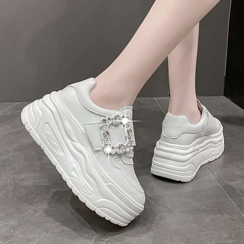 Designer Shoes Thick Leather Outdoor Casual White High Rise Slope Heel Multifunctional Sports Shoes For Women's Autumn Crystal Skateboard Shoes