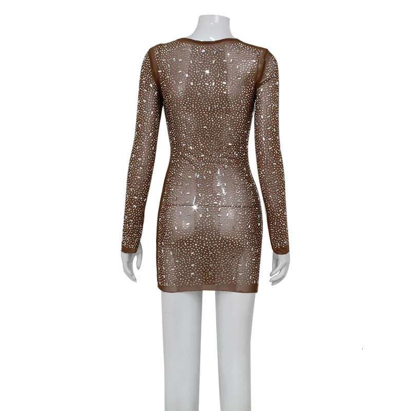 Dongdumaoyi Nieuwe Temperament Vierkante Kraag Lange Mouw Strass Betaalbare Luxe En Sexy Jurk Korte Rok Voor Vrouwen A