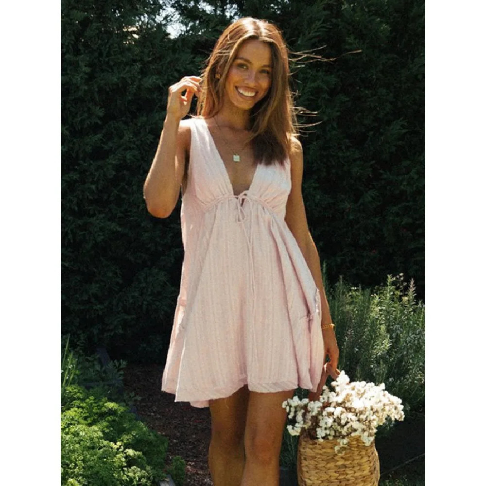 2025 Bikini Top Sexy Hanging Neck VBack Summer Beach Dress Yellow Cotton Tuned Womens Swimsuit 250321