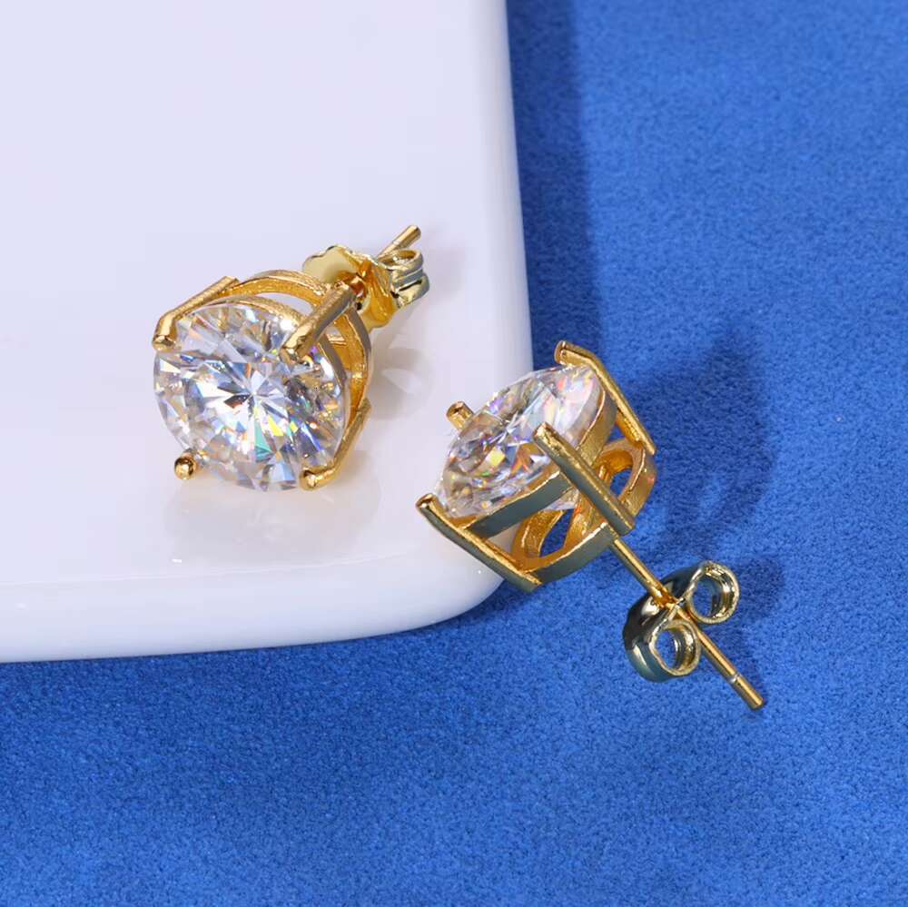 NUOYA VVS Moissanite Stud Earrings 925 Sterling Silver 3-10mm Round Diamond White Gold Plated Ear Studs Fine Jewelry Gift