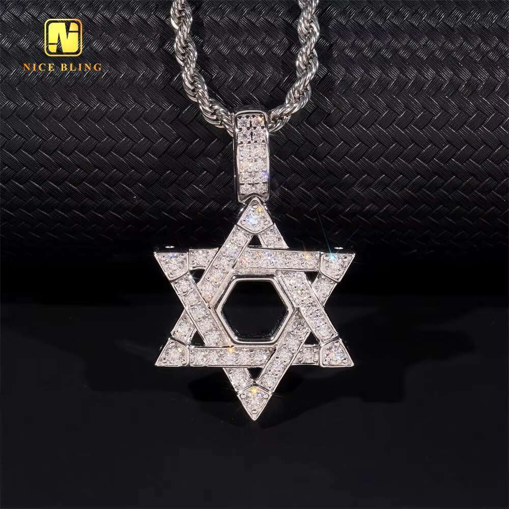 GRA Certificate Pentagram Pendant Custom Iced Out Hip Hop Moissanite Jewelry 925 Silver VVS Moissanite Diamond Charm Pendant