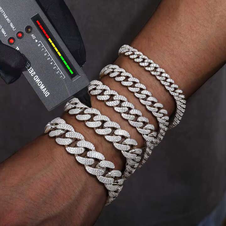 Hot Selling Hip Hop Jewelry 8mm-20mm Sterling Silver 925 14K Gold Iced Out Cuban Link Bracelet Moissanite Cuban Necklace Chain