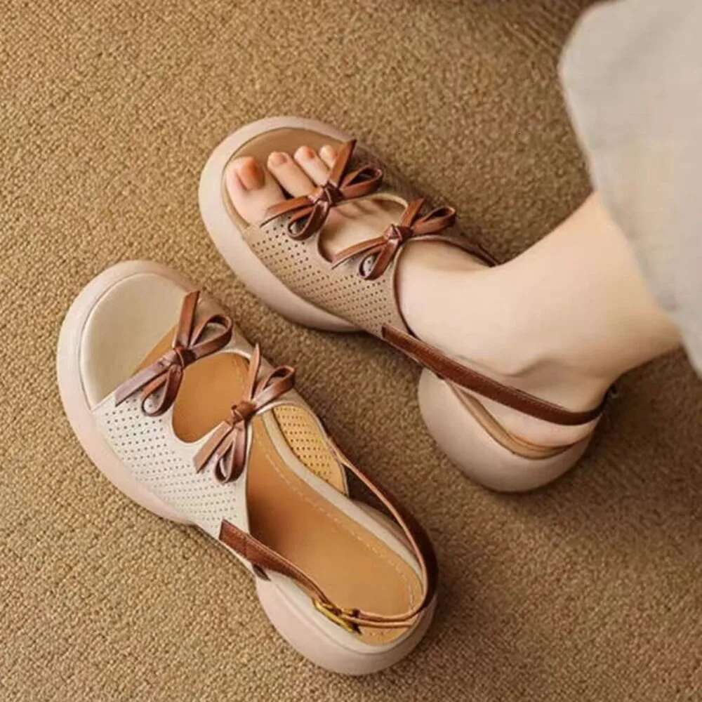 Ladies Summer Fashion Open Toe Narrow Strap Designer Womens Shoes Casual Leather Thick Sole Wedge Women's Sandals Large Size