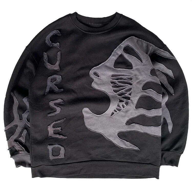 Y2K American style new dark Harajuku patch fabric splicing round neck unisex loose pullover hoodie gift for man