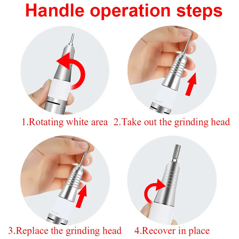 Electric Nail Drill Pen Handle File Polish Grind Machine Handpiece Manicure Pedicure Tool DC 3 PIN PLUG Nail Drill Accessories 250324